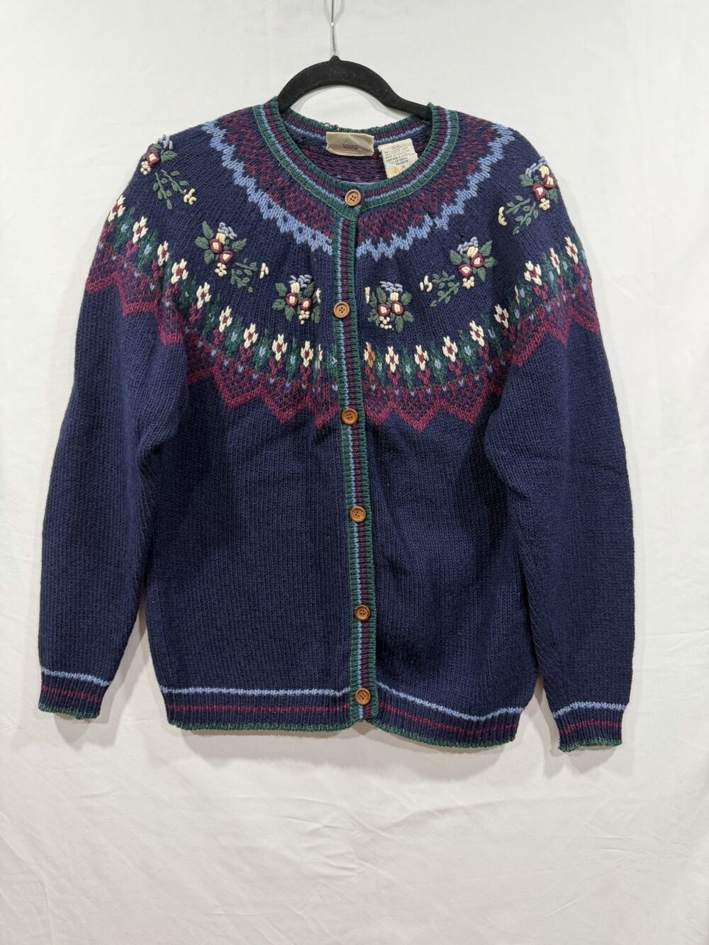 Northern Reflections Cardigan Vtg Sz M Cotton Floral Wood Button Granola Girl
